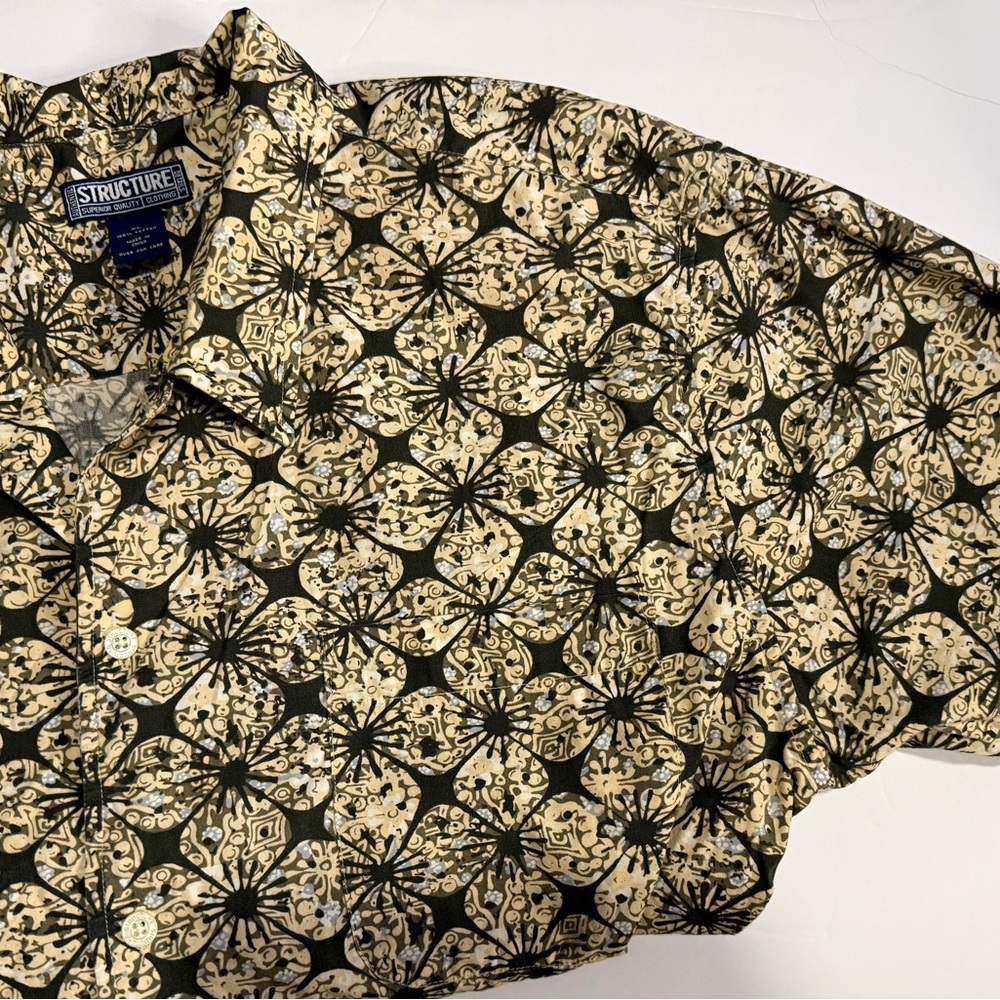 Vintage Structure Men's Floral XL 100% Cotton Shirt short sleeves Golf Spring